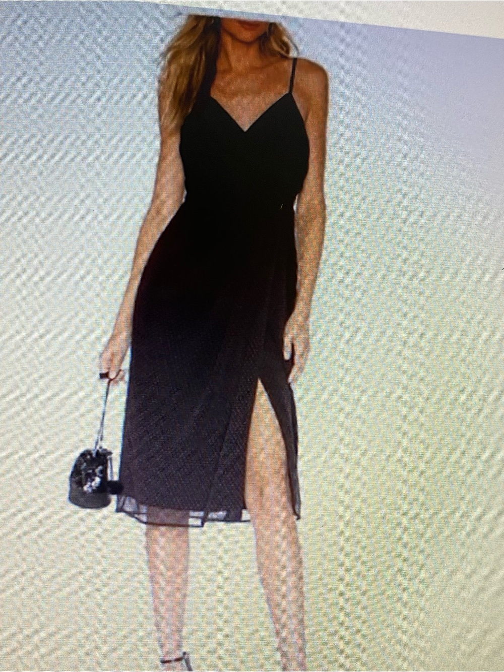 Revolve NBD Black with Pink Polka Dots Spaghetti-Strap Wrap Midi Dress NWT